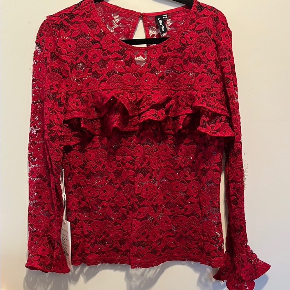 Red Lace Ruffle Top
